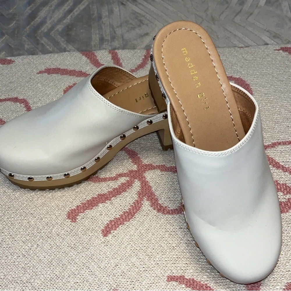 Madden Girl Cream Studded Clog Mules